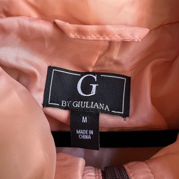 G by Giuliana Cream Pink Gray Snake Hooded Puffer Jacket Size M - Picture 6 of 8